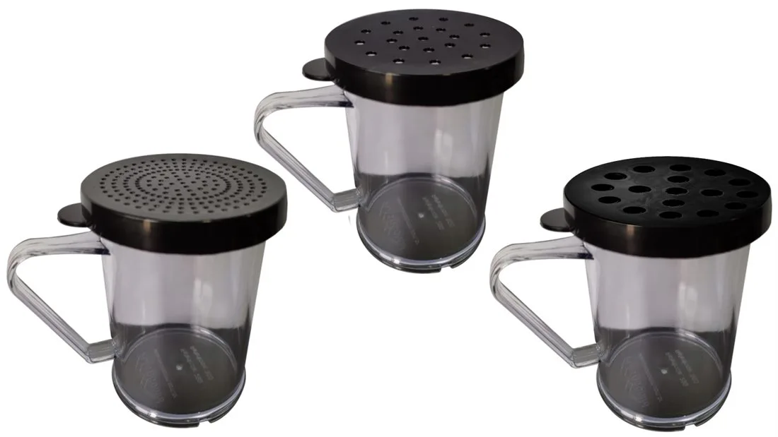 Polvilhador com Tampa REF 299, 250 ml | Recipiente transparente · Tampa nas cores Preta, Amarela, Vermelha…